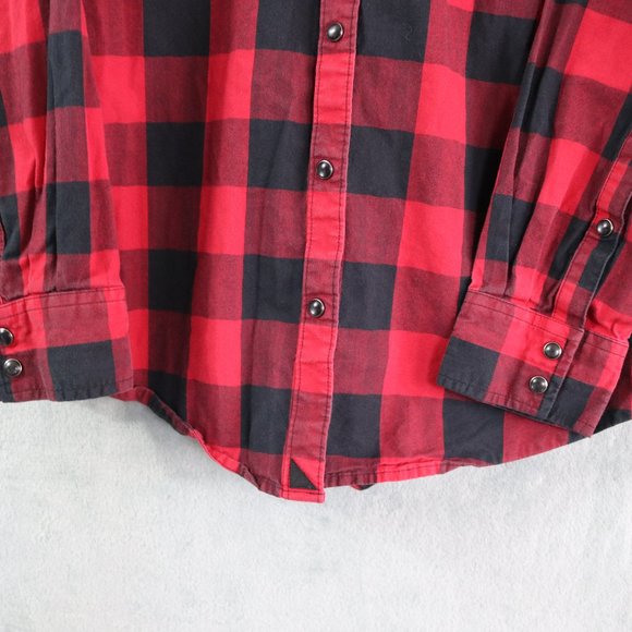 Untuckit Dylan Flannel Womens Small 4 Black Red Plaid Long Sleeve Pearl Snap - Picture 4 of 10